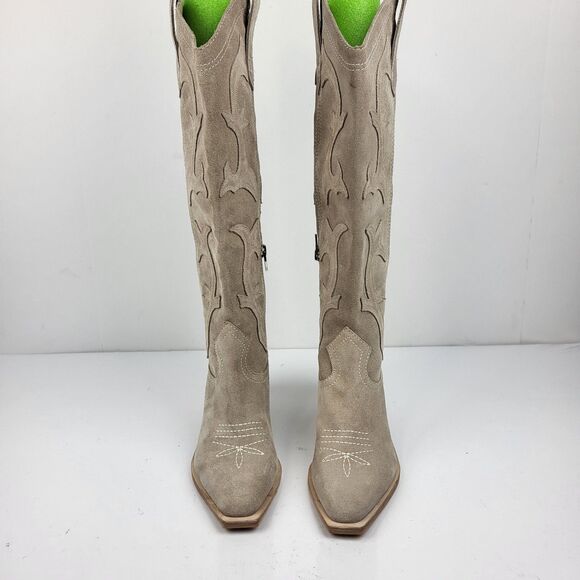 Dolce Vita Samare Western Cowgirl Light Beige Suede Tall Boots Size 5 - Picture 6 of 16